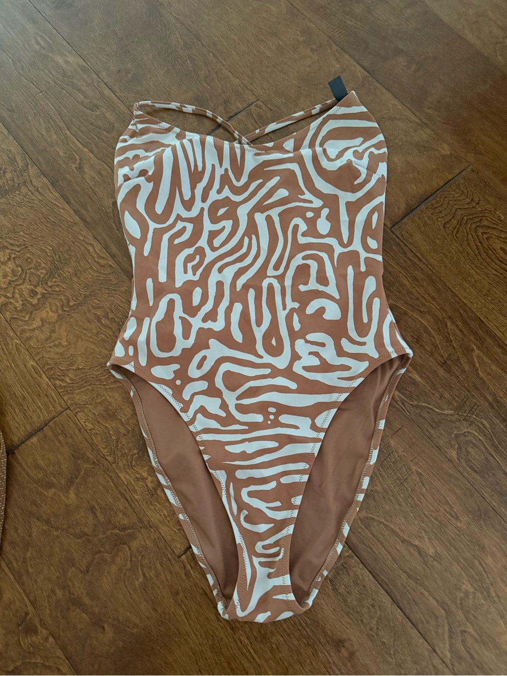 New Vuori Brown and White Abstract Print One-Piece Swimsuit